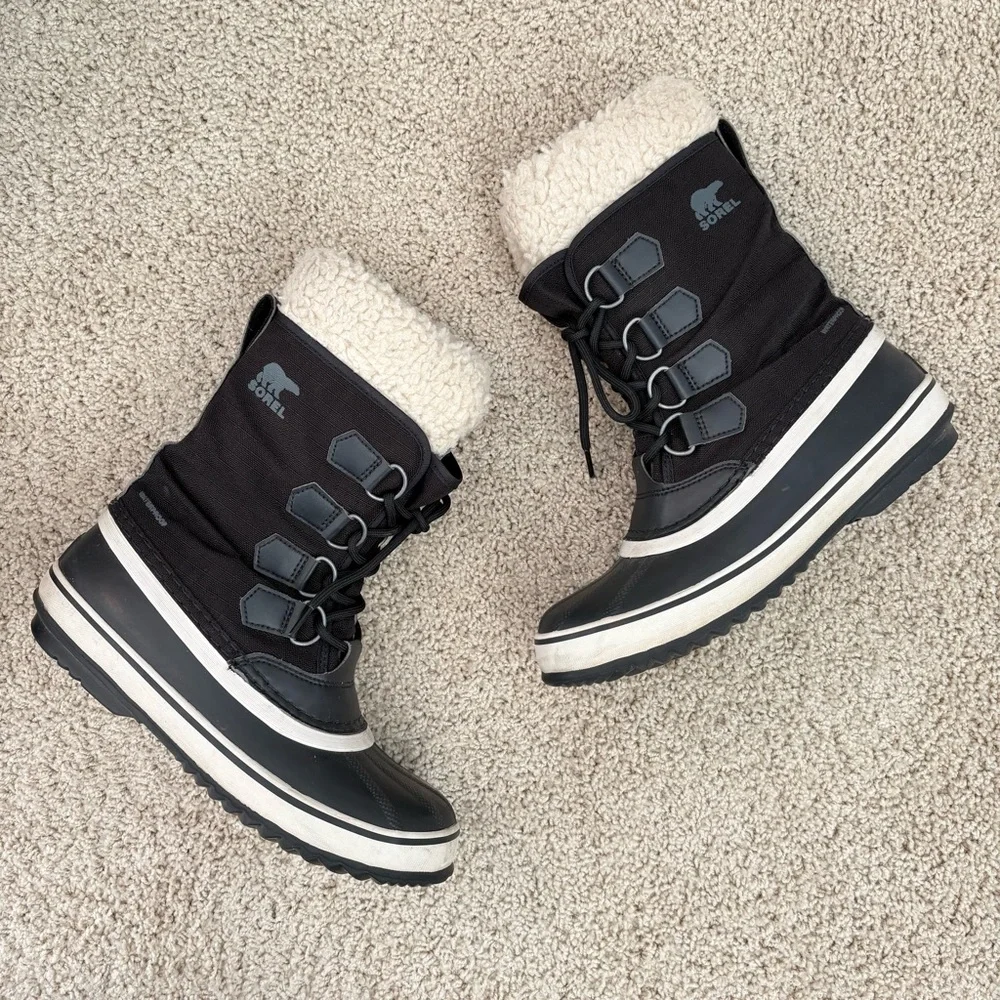 Sorel Winter Carnival Black Lace-Up Snow Waterproof Boots Outdoors Active Size 7 - Picture 14 of 15